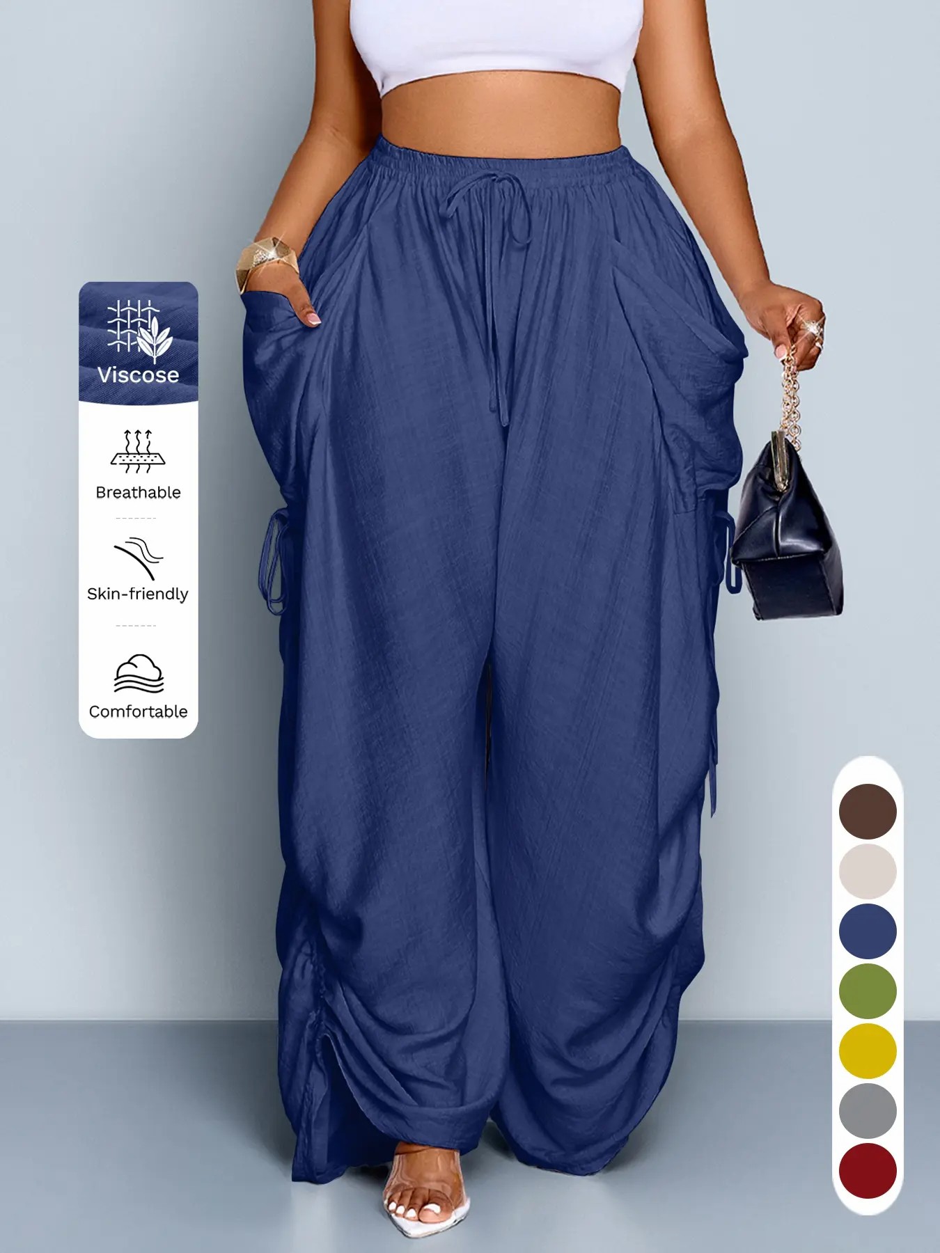 Women's Wide Leg Drawstring Pants – Loose Fit All-Season Casual Trousers