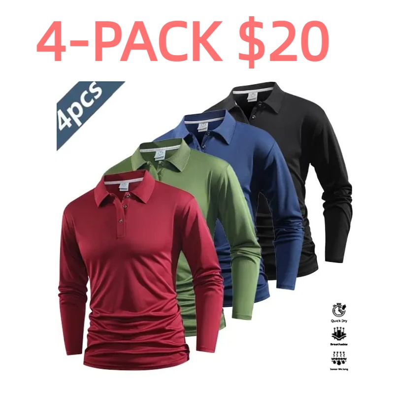 Men's 4-Piece Long-Sleeve Polo Shirt Set