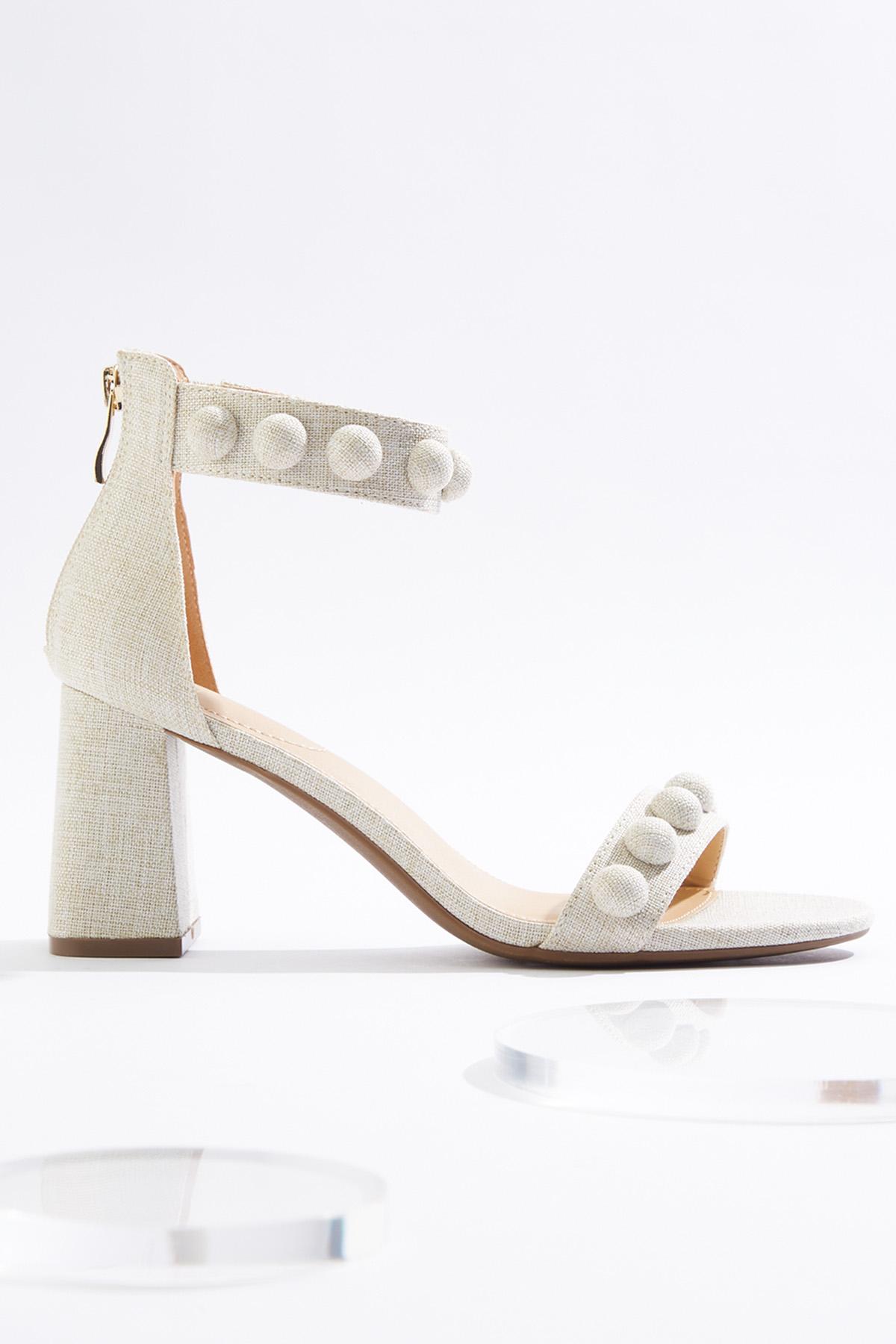 Linen Button Heeled Sandals