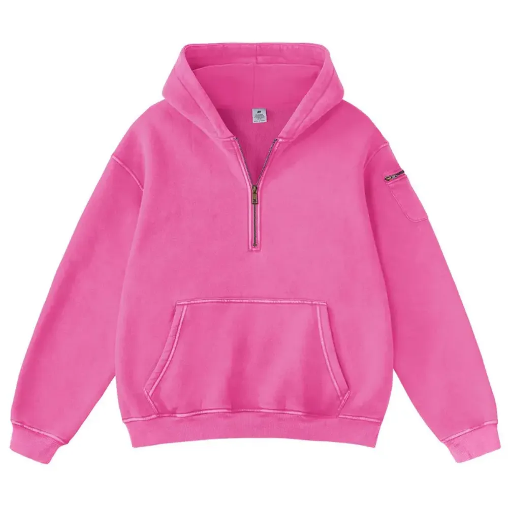 Unisex Vintage Acid Washed Half Zip Fleece Hoodie