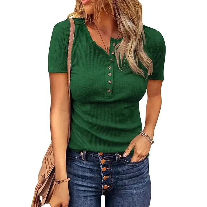 Women's 2026 Summer Henley Collar Short Sleeve