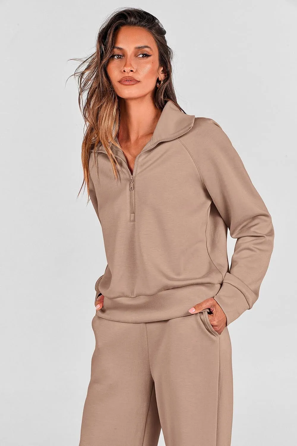 🔥Final Day Clearance!🛒Women's 2 Piece Outfits Casual Lapel Half Zip Sweatshirts And Wide Leg Pants Tracksuit Sets🔥8-PACK ONLY $28🔥