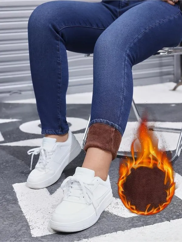 Women's Fall Winter Fleece Lined Denim Jeans