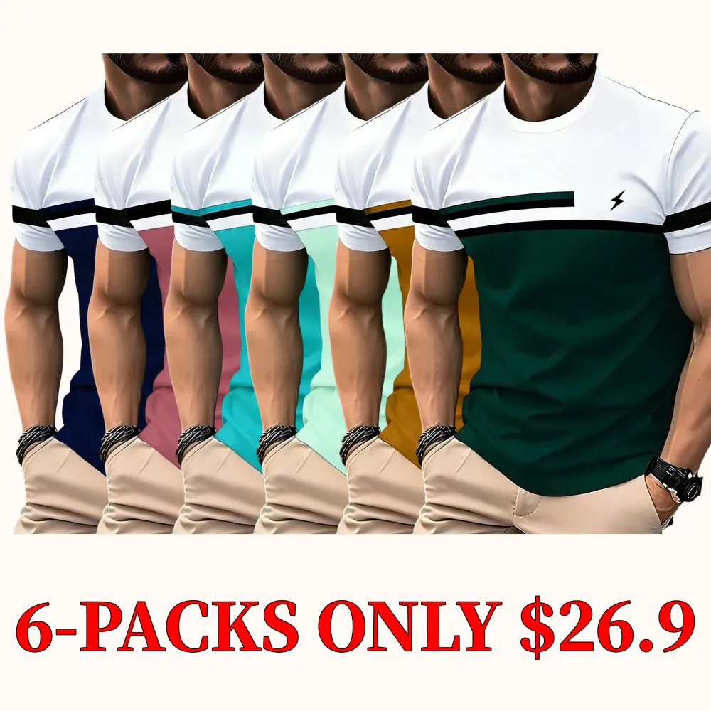 New autumn/winter collection men's color-block patchwork business casual long-sleeved T-shirt top with print
