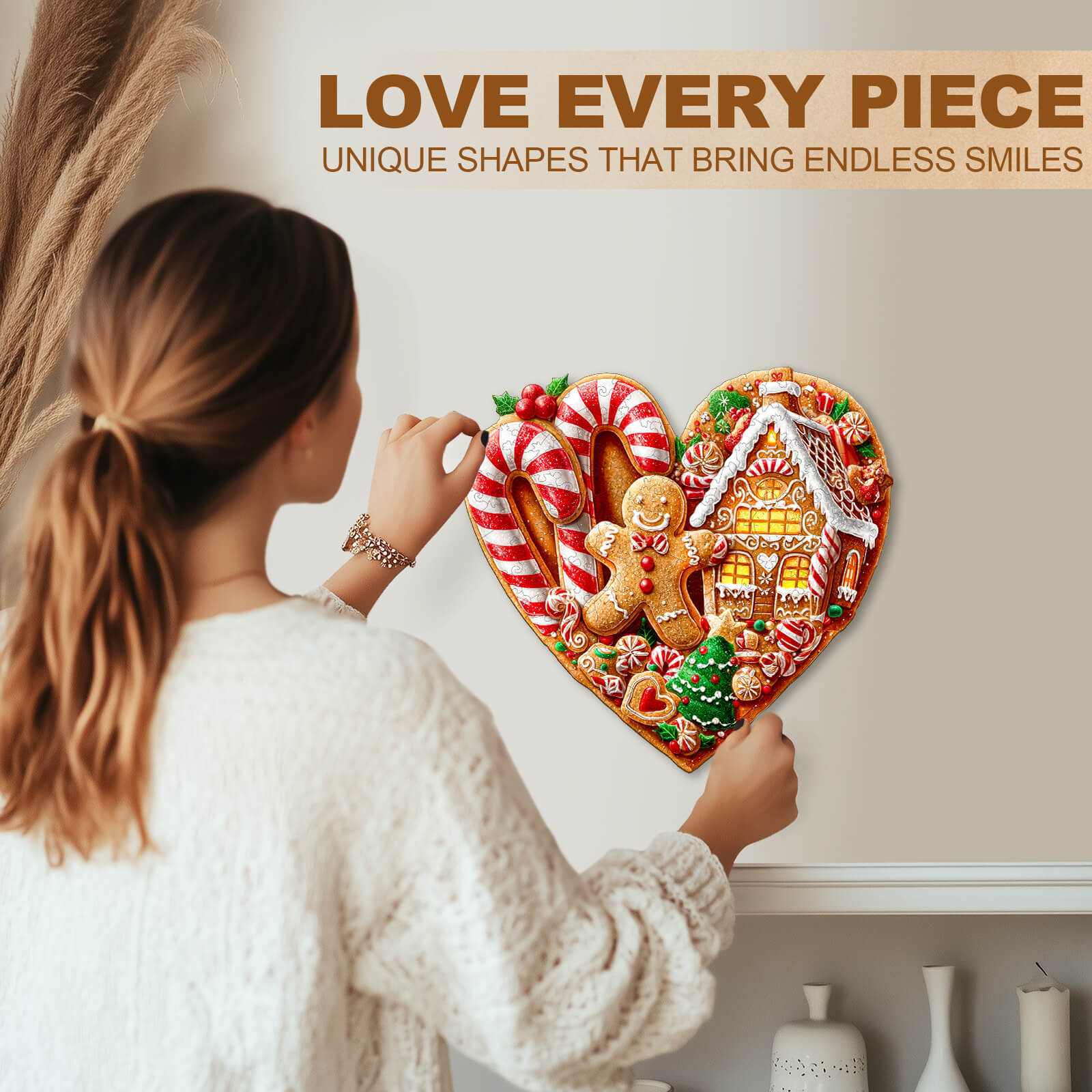 Heart-shaped Christmas cookies Wooden Jigsaw Puzzle