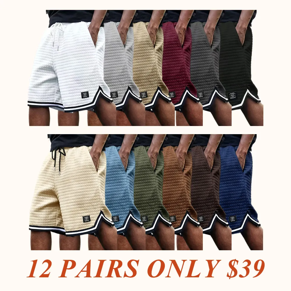 Men's Waffle Knit Shorts - Elastic Drawstring Waist Casual Summer Shorts with Stretch