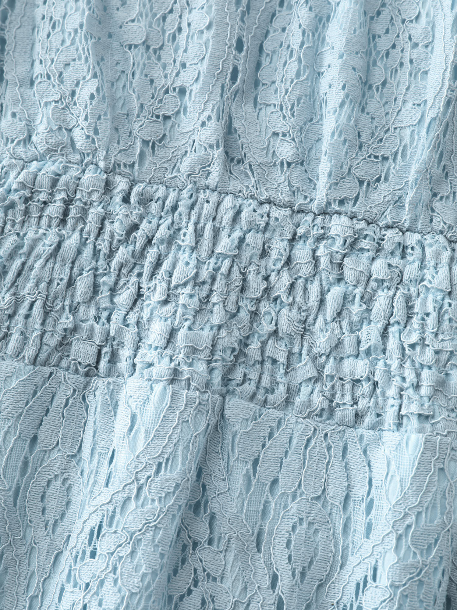 Lace Trim Shirred Button Detail Midi Dress