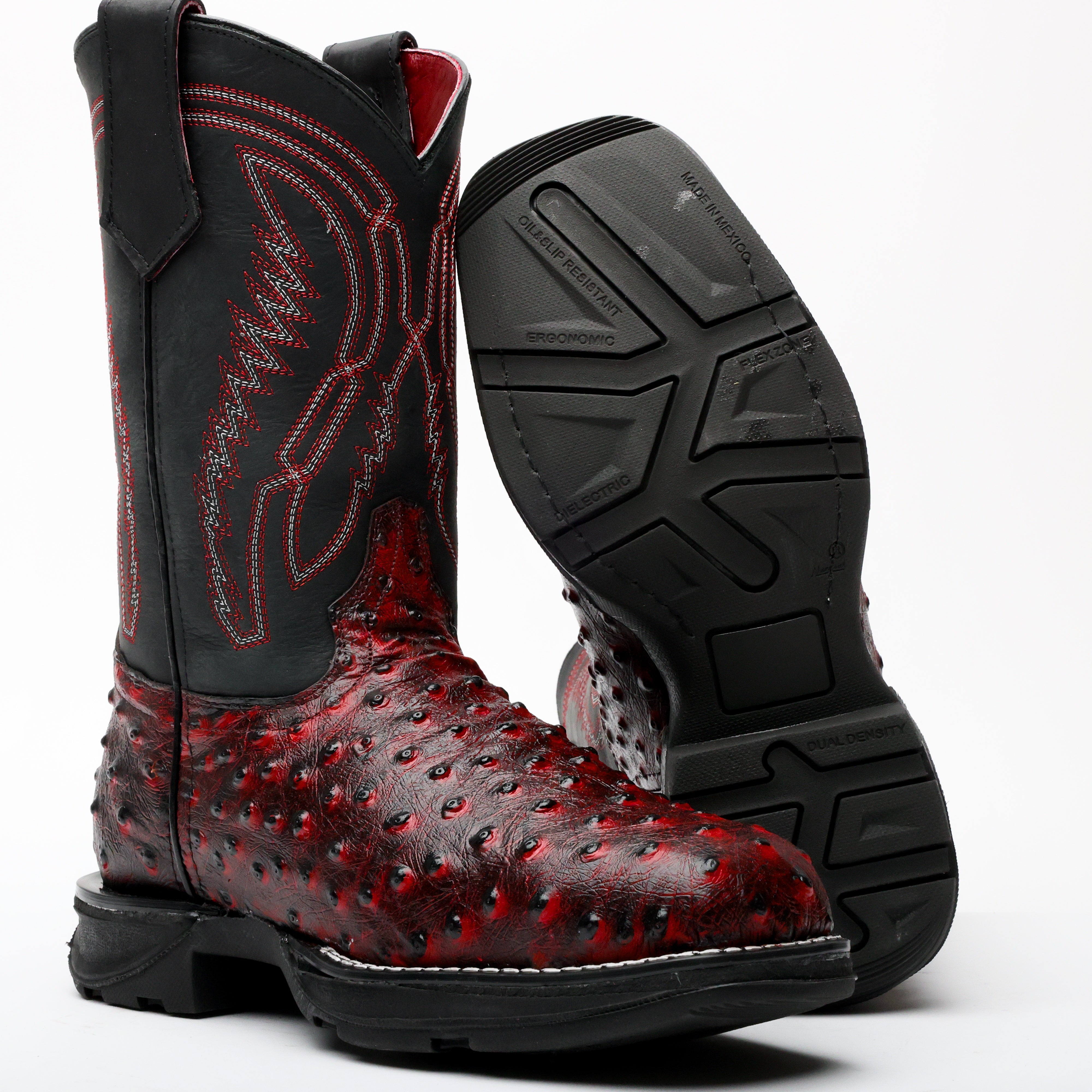 Black Cherry Ostrich Leather Boots With 3D Lightweight Sole - Composite Toe