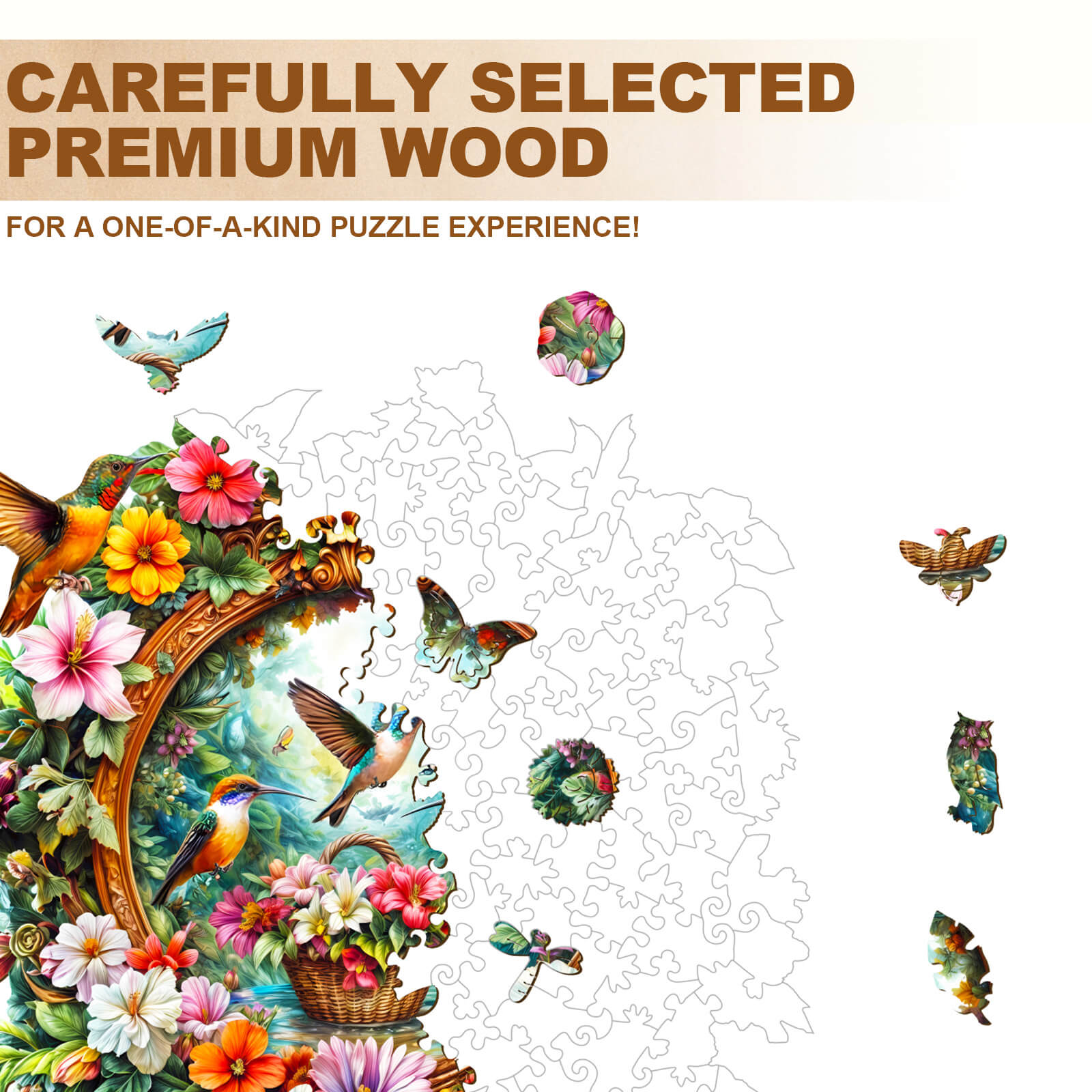 Hummingbird flower basket Wooden Jigsaw Puzzle