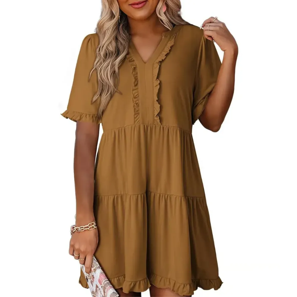 Casual V-Neck Mini Dress (Less than $3 each!)