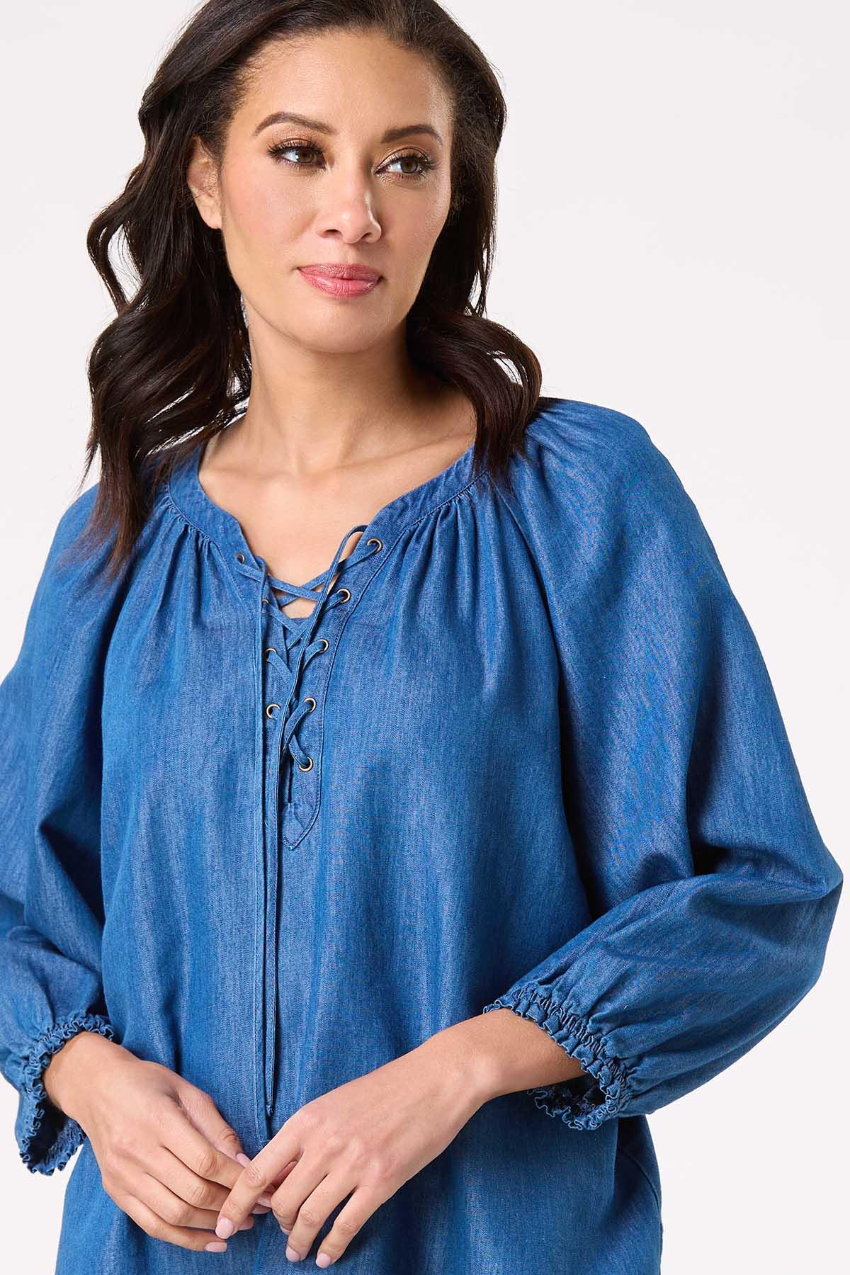 Chambray Lace Up Top