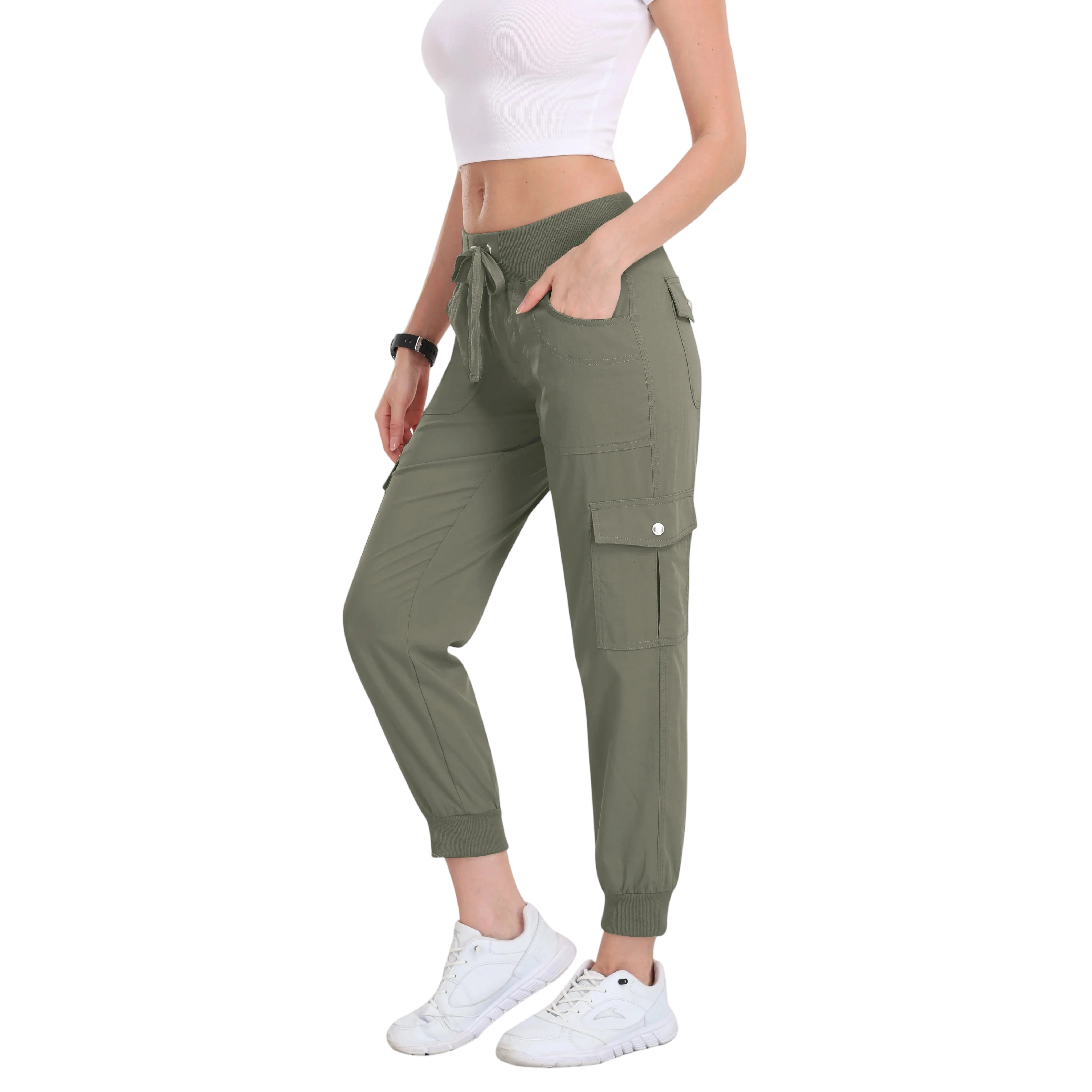 Women's Lightweight Hiking Cargo Pants Outdoor Quick Dry Casual Travel Sweatpants Joggers Elastic Waist Button Pockets Comfy Moms over 30 Basic four season