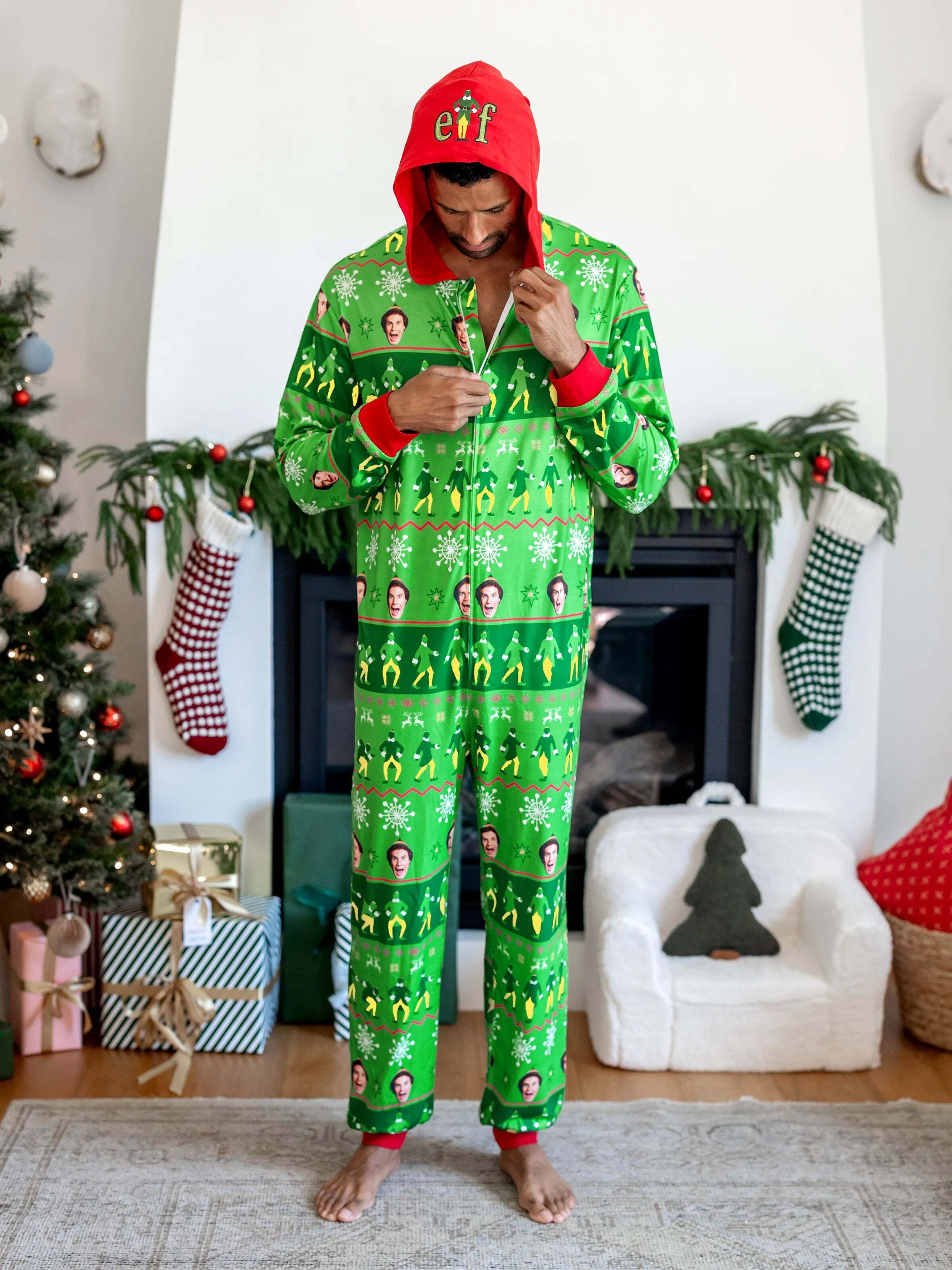 Christmas Family Matching Fair Isle Pattern Hooded Jumpsuit Green