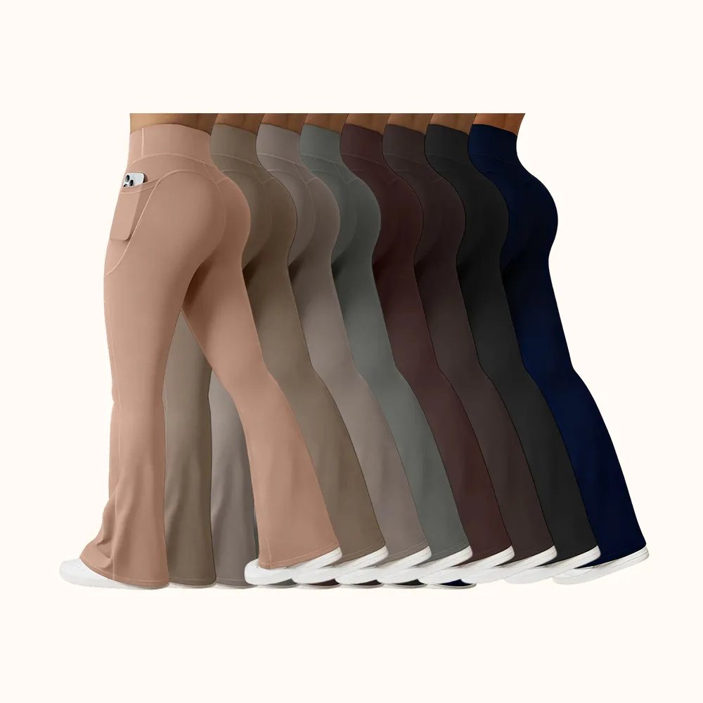Women Workout Flare High Waist Butt Lifting Casual Soft Leg Flared Bottoms with Pockets