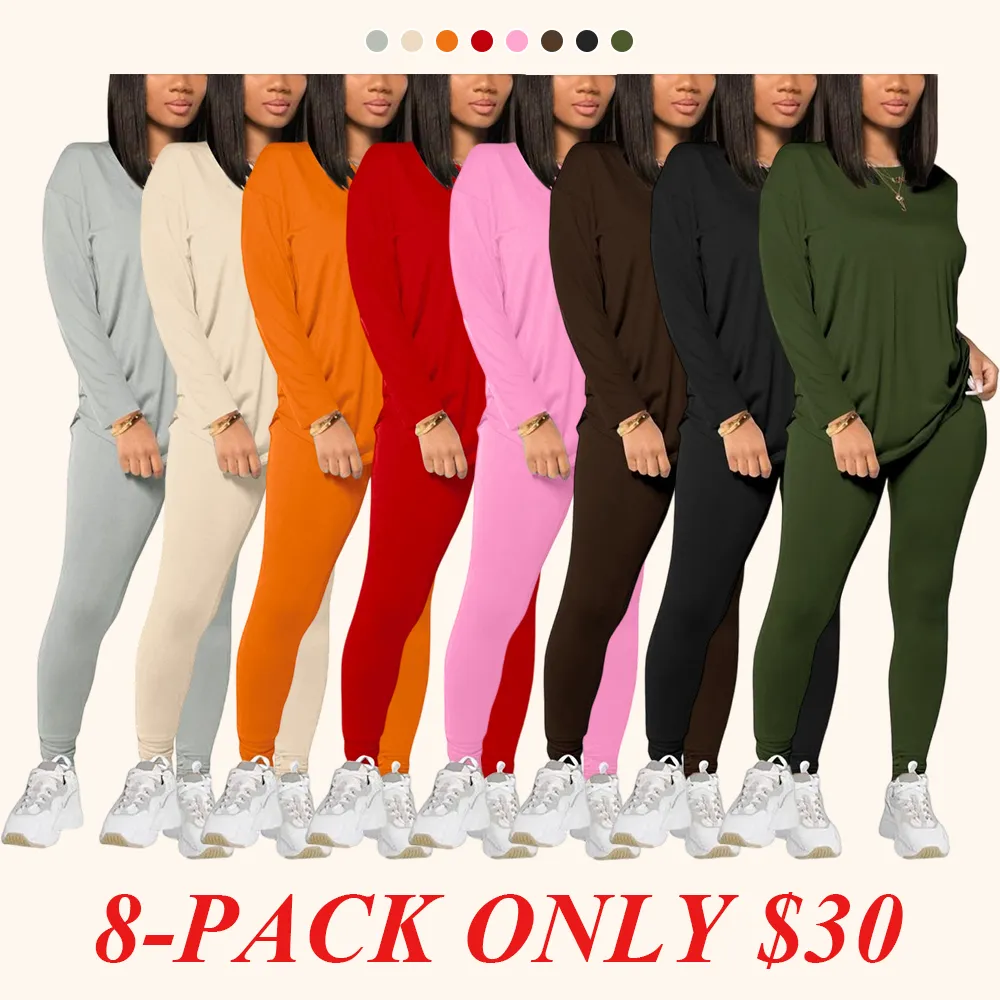 Women's Solid Drop Shoulder Tee & Elastic Waist Skinny Pants Two-piece Set