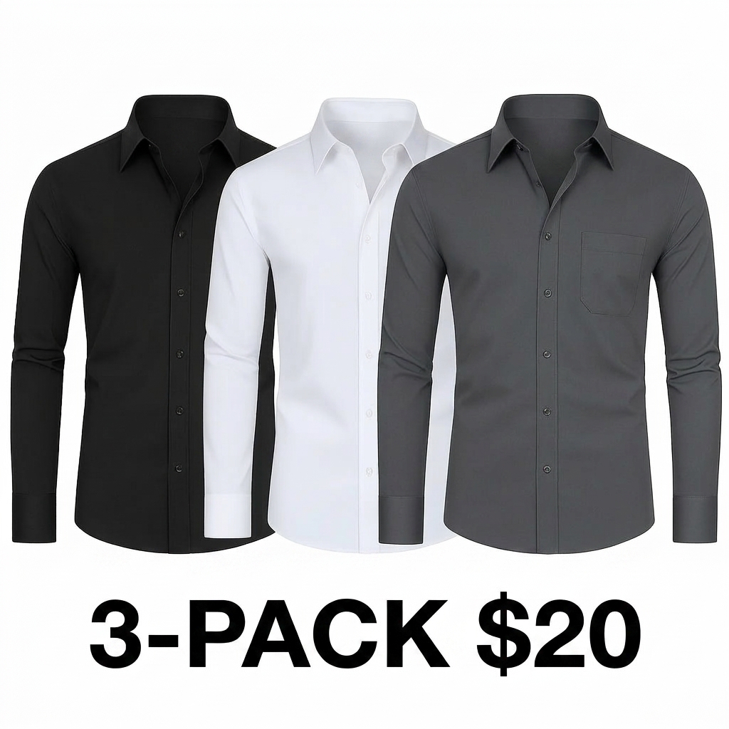 Men's 3-Pack Stain Shield Dress Shirts – Slim Fit Long Sleeve Button Down