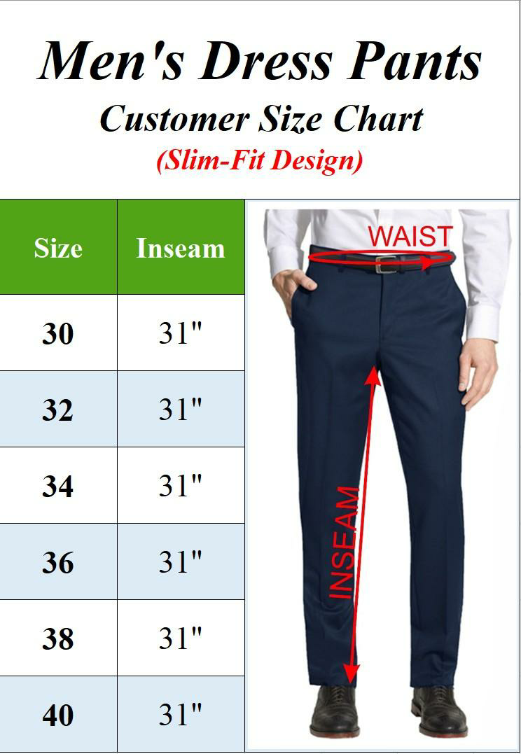 3-Pack Mens Flex Stretch Slim Fit Dress Pants (Sizes, 30-40)