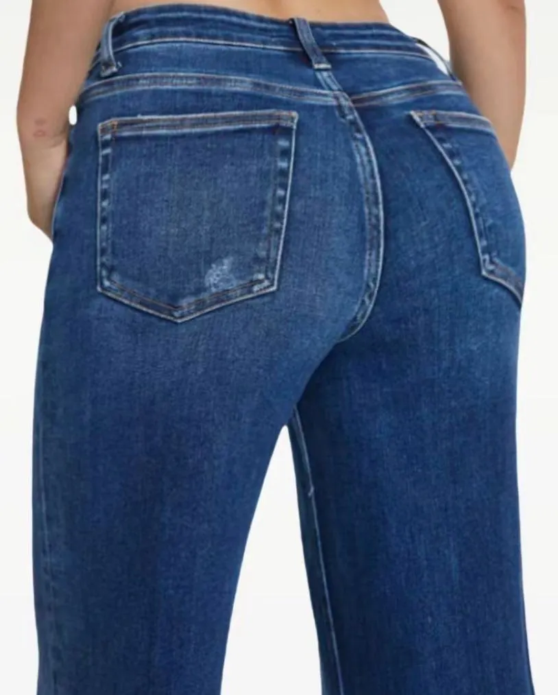 Mid-low Rise Baggy Jeans Stretchy Wide Leg for Women Distressed Pants