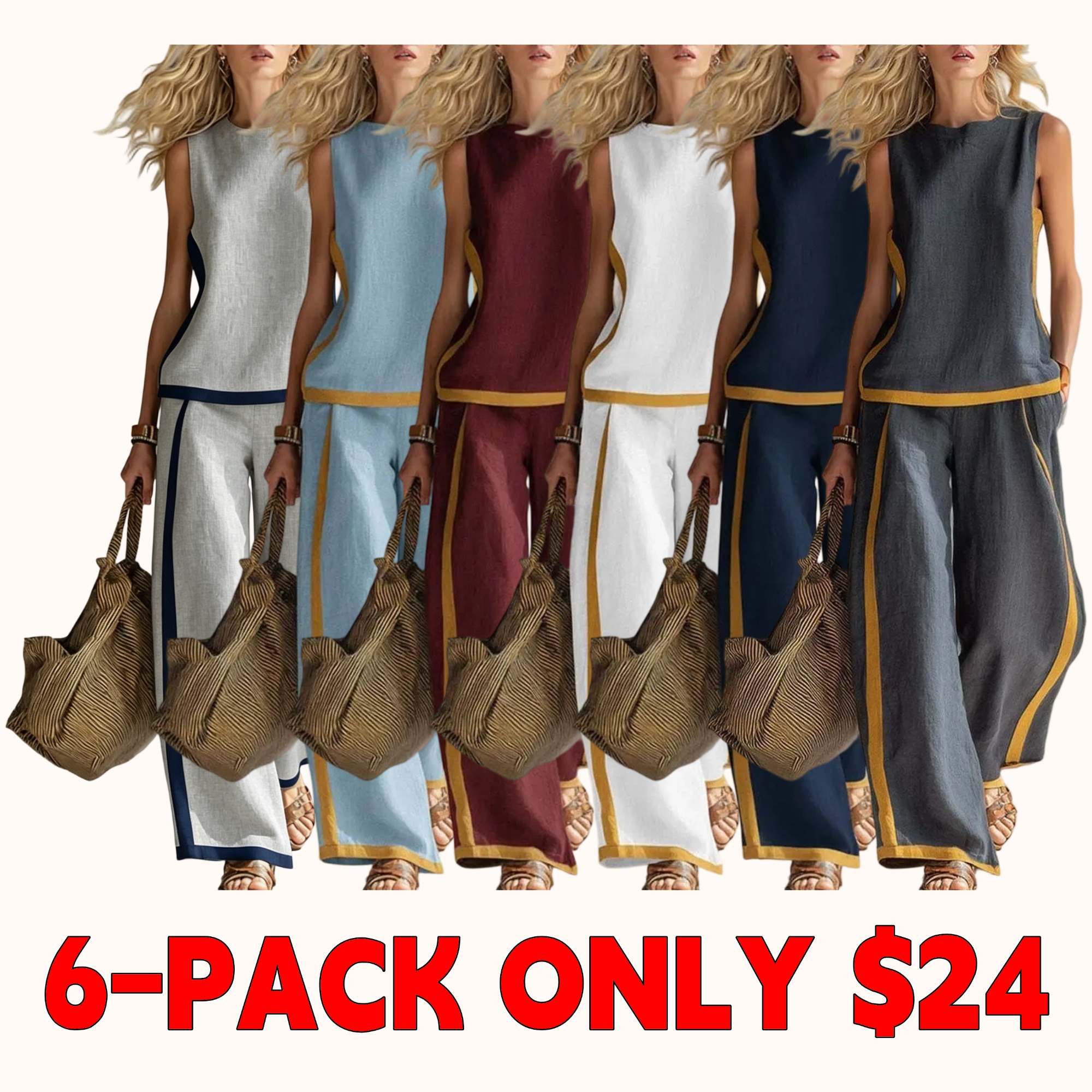 2026 New Arrival: Women's Two-Piece Set — Sleeveless Color-Block Top & Wide-Leg Pants