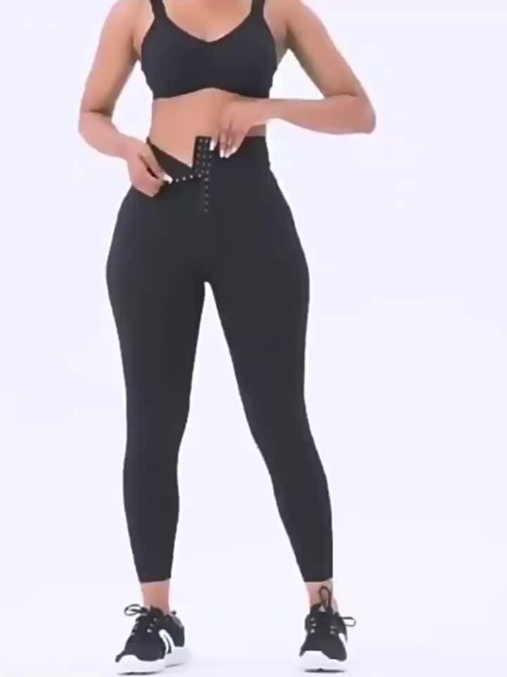 Women's fitness pants with a corset, buttons to flatten the stomach