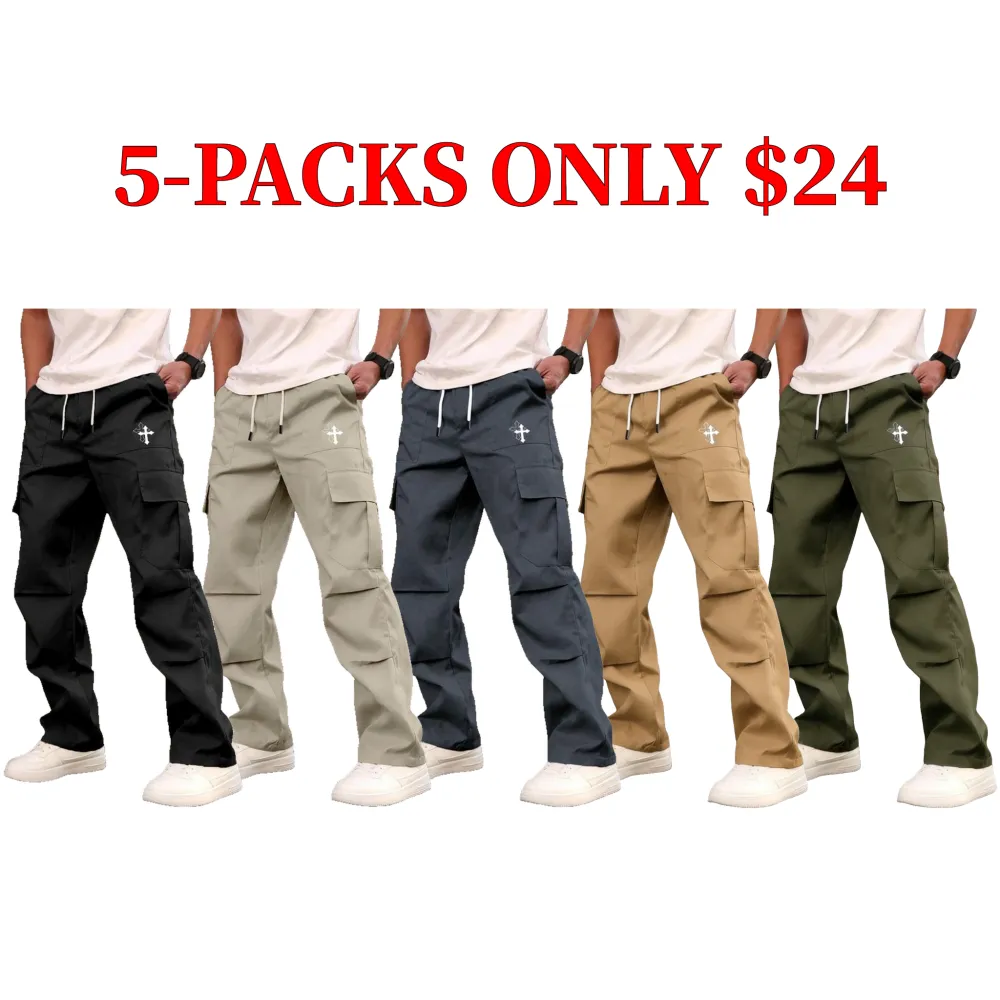 Men's casual work pants, with unique print and multiple pockets.