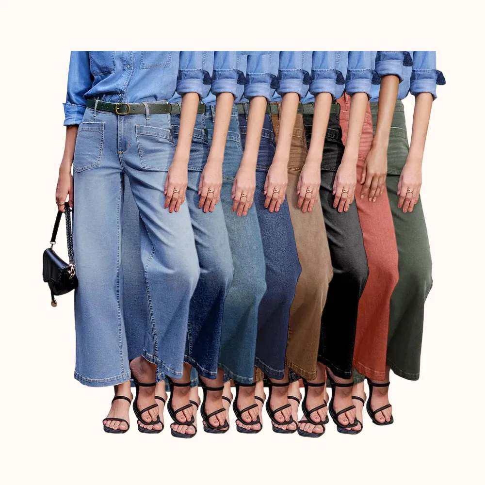 Women's Wide Leg Jeans High Waisted Stretchy Jeans Straight Leg Loose Fit Zimbaplatinum Ankle Denim Pants