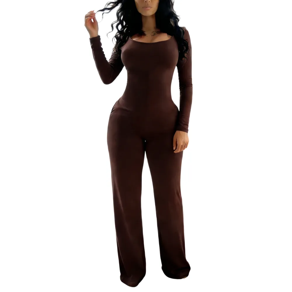 Women's Sexy Plain Long Sleeve Jumpsuit