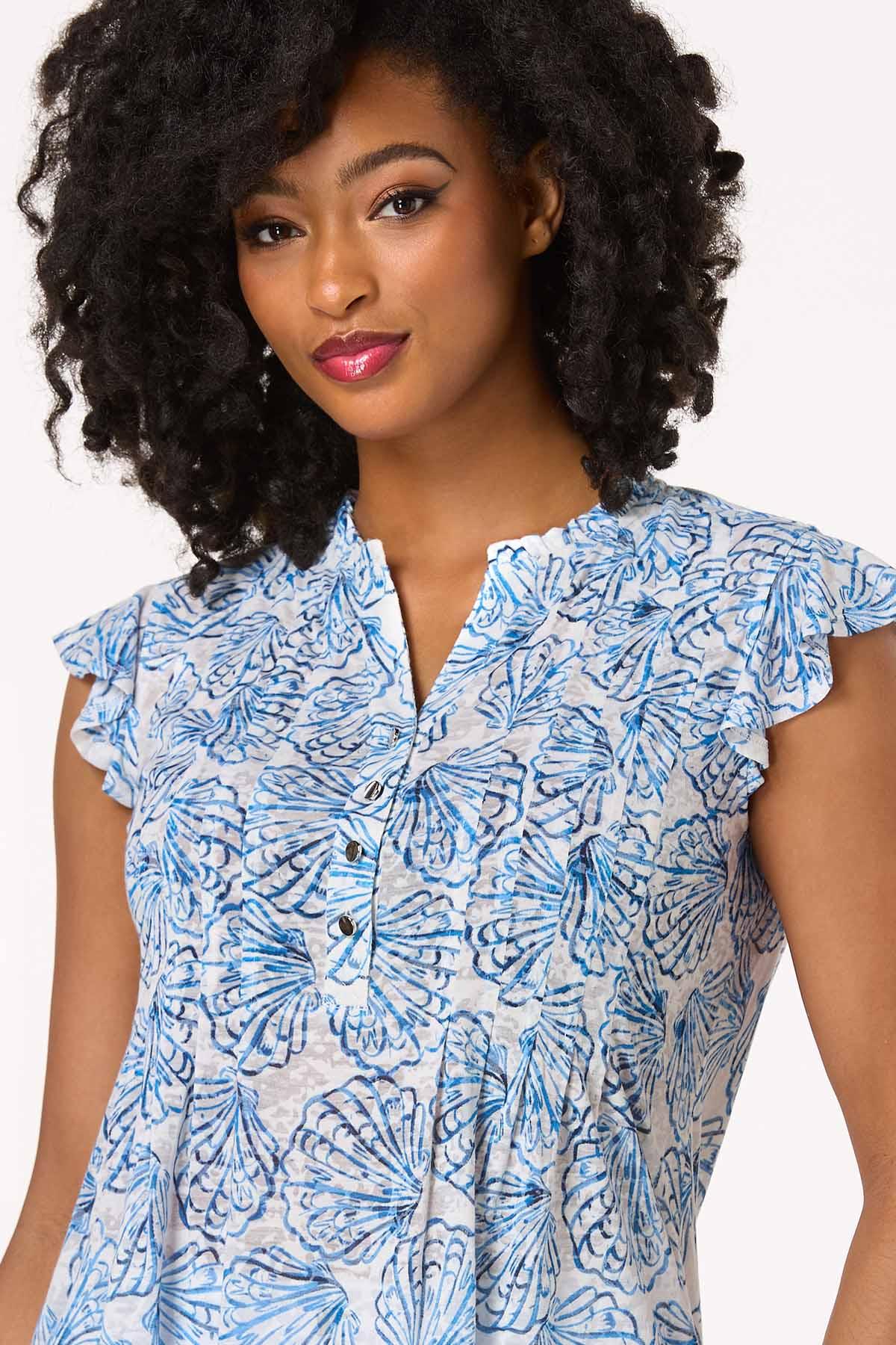 Shell Print Flutter Sleeve Top