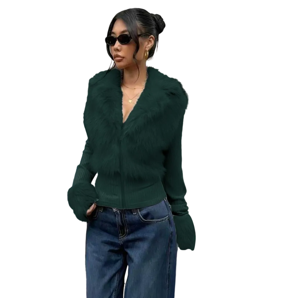 Women's Fashion Street Style Patchwork Knit Faux Fur Jacket