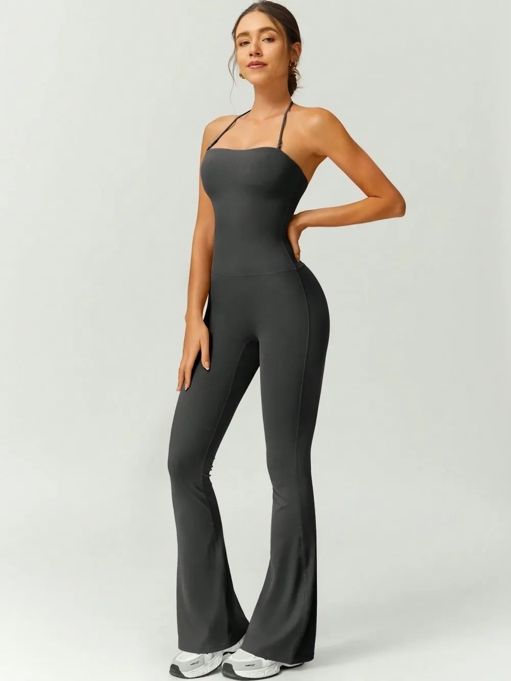 Women's Halter Neck Bodycon Flared Leg Jumpsuit