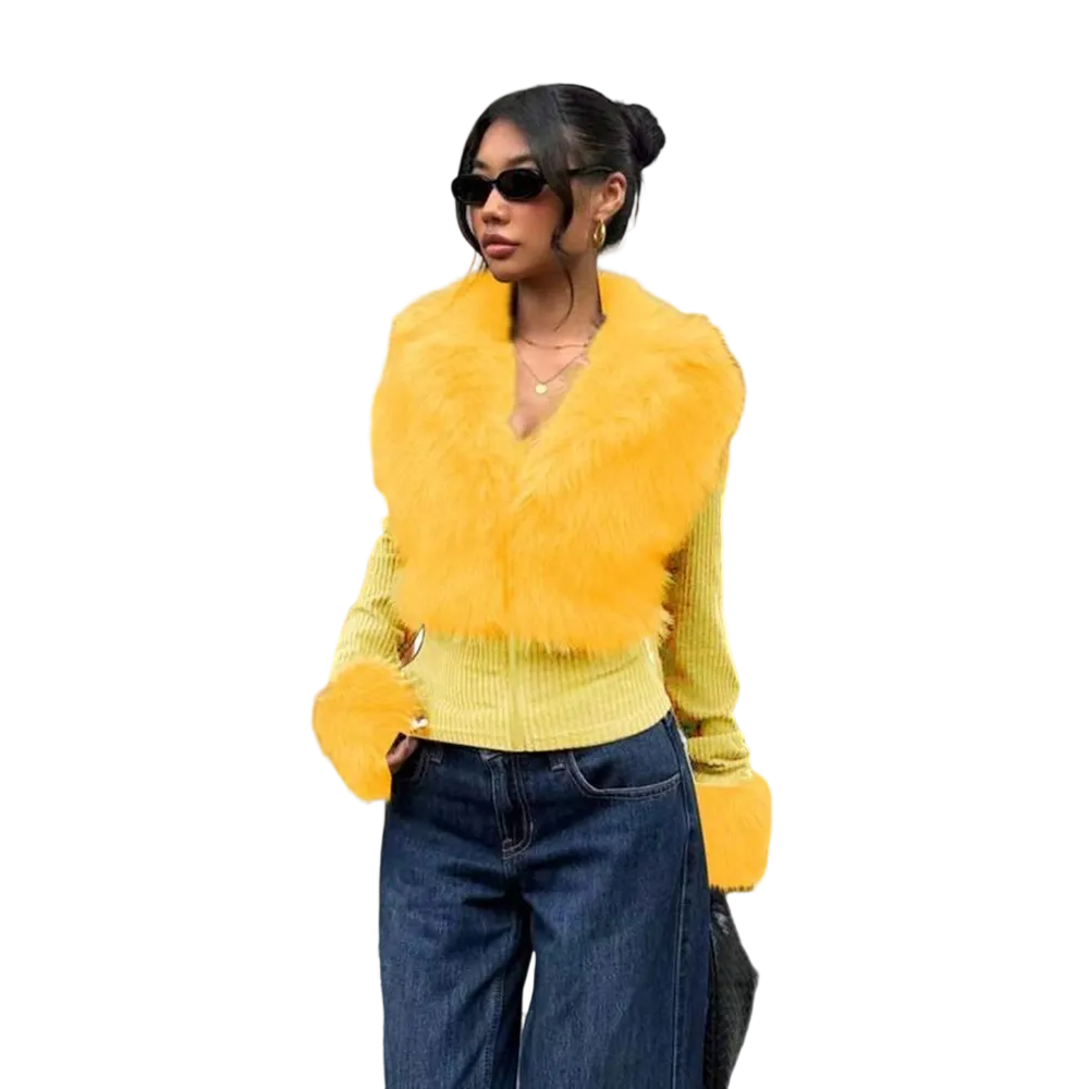 Women's Fashion Street Style Patchwork Knit Faux Fur Jacket