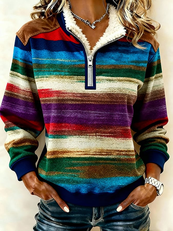 Women'S Casual Color Block Printed Pullover Sweatshirt
