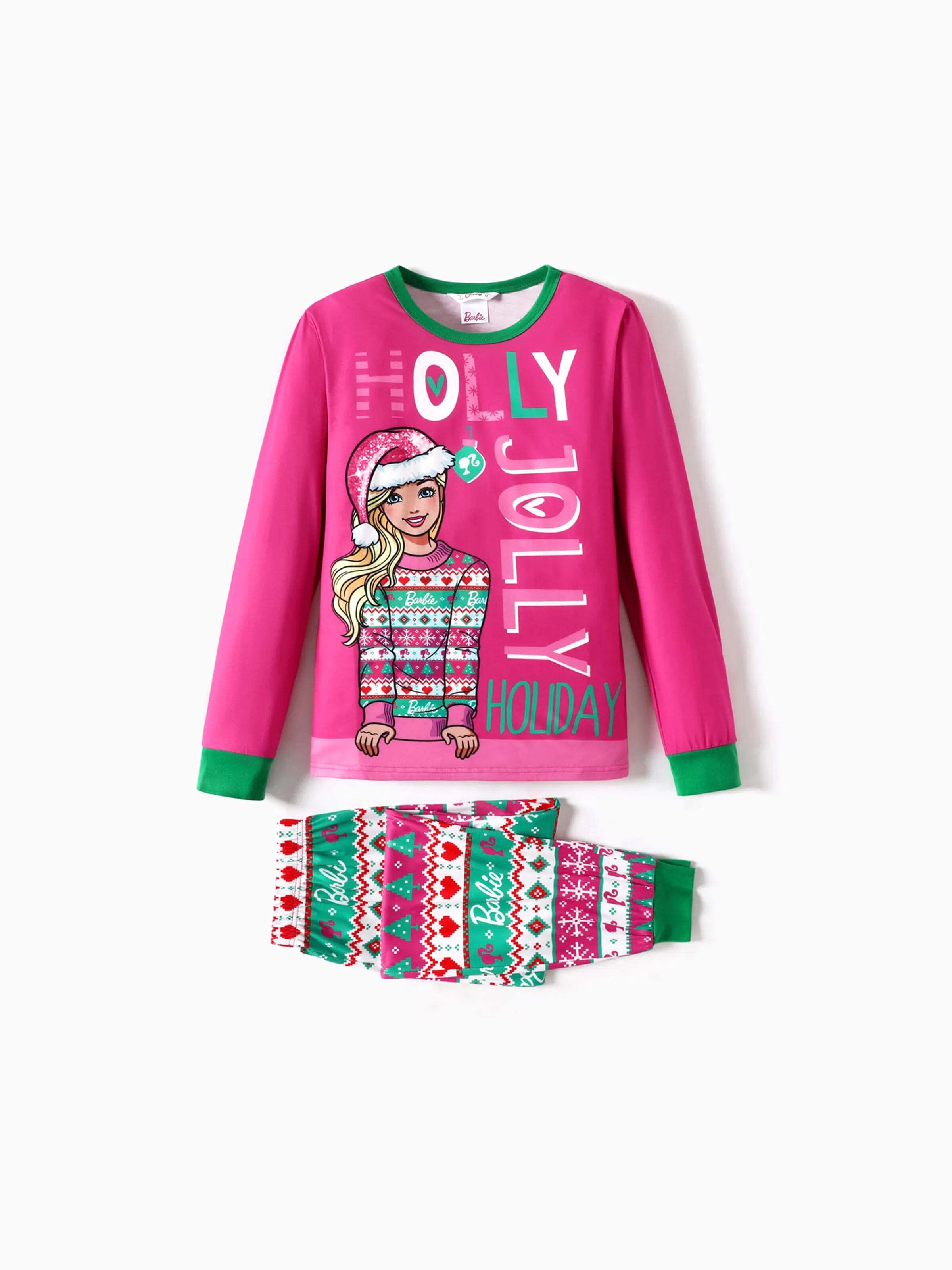 Barbie Mommy and Me Christmas Long-sleeve Graphic Print Pajamas Sets with Christmas Socks