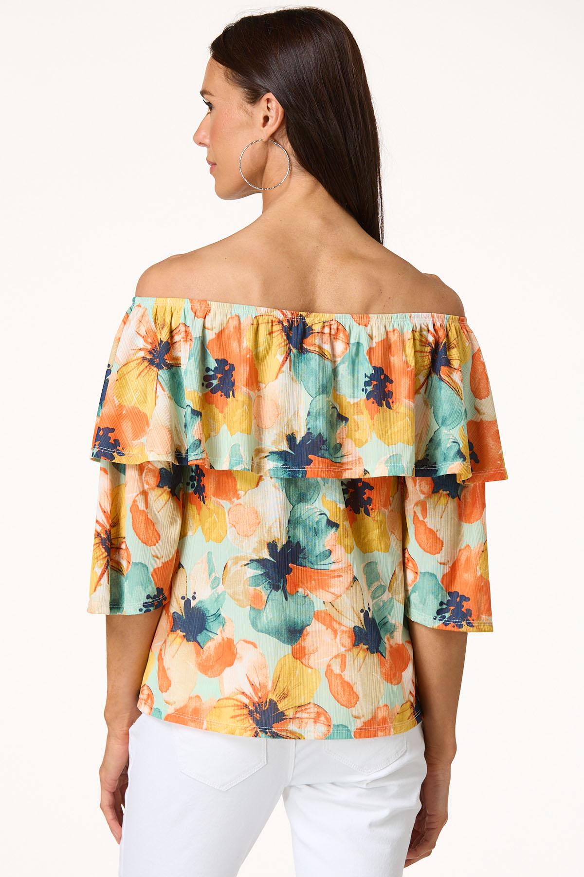 Flounced Tropical Floral Top