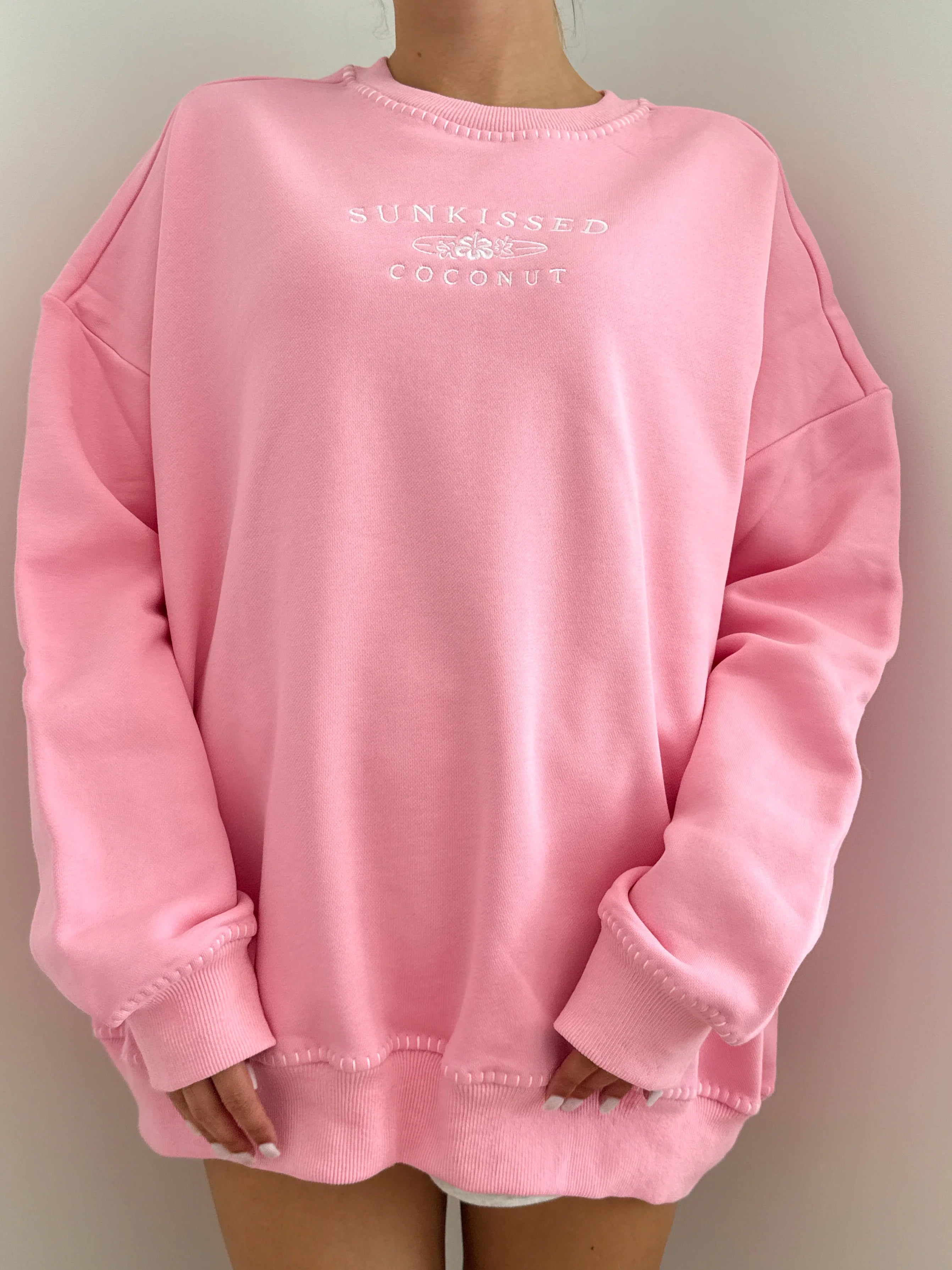 Cotton Candy Stitched Sunkissedcoconut Sweatshirt 100% Cotton