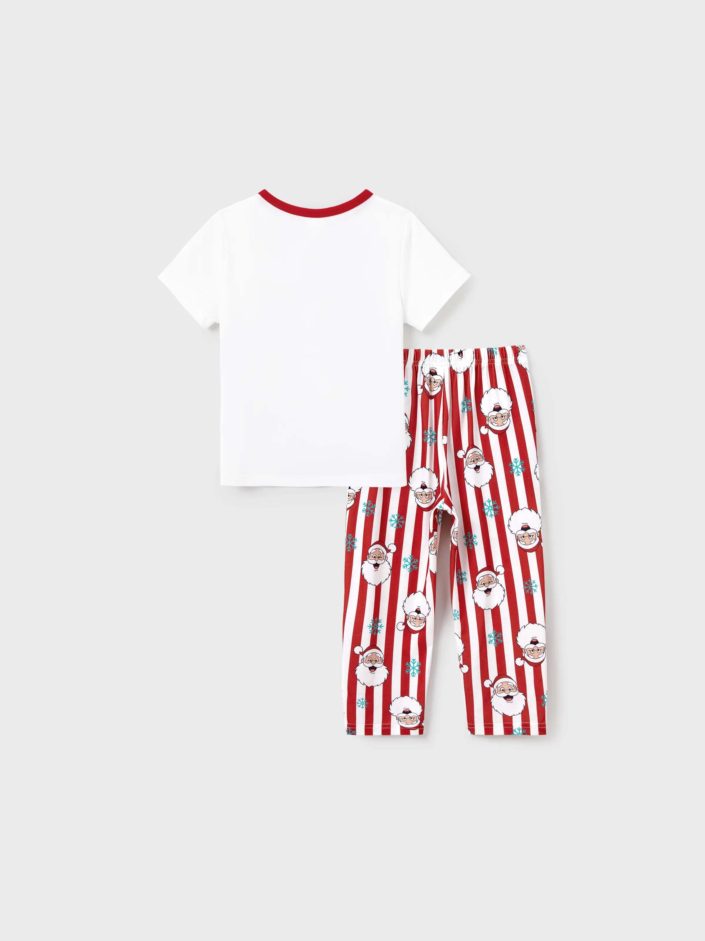 Christmas Matching Family Pajamas Set Santa Claus and Snowflakes Red Stripes PJS Red