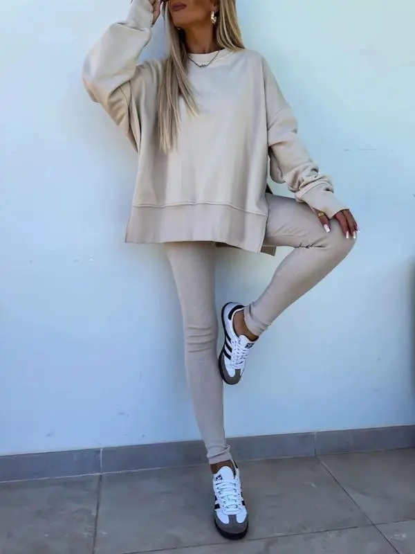 🔥6 PACKS $23🔥-Women's Drop-Shoulder Split Hem Sweatsuit Set