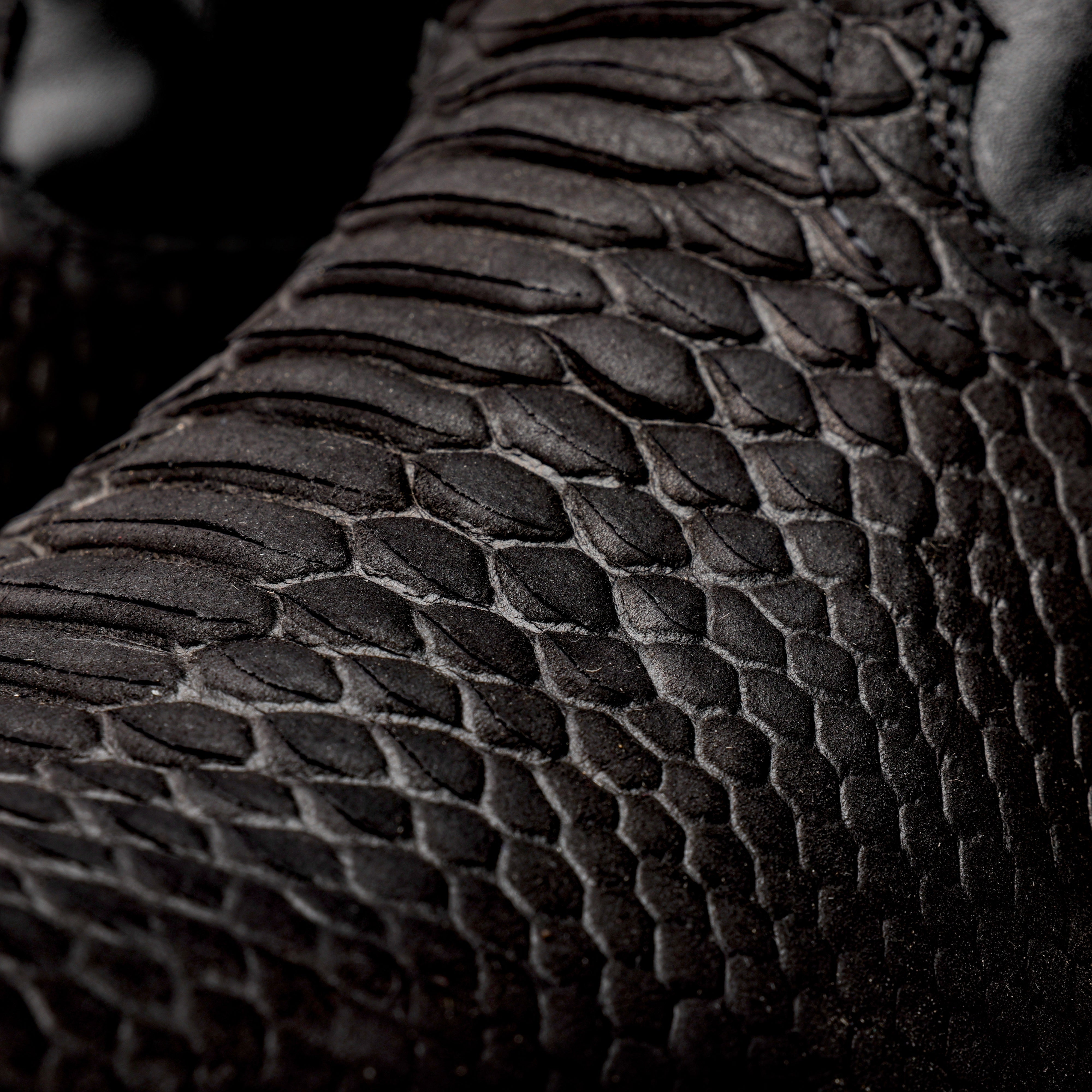 Matte Black Python Leather Boots - Square Toe