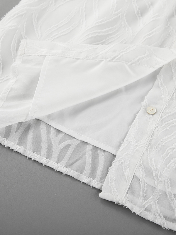 Jacquard See-Through Solid Color Sleeveless Lapel Blouses&Shirts Tops