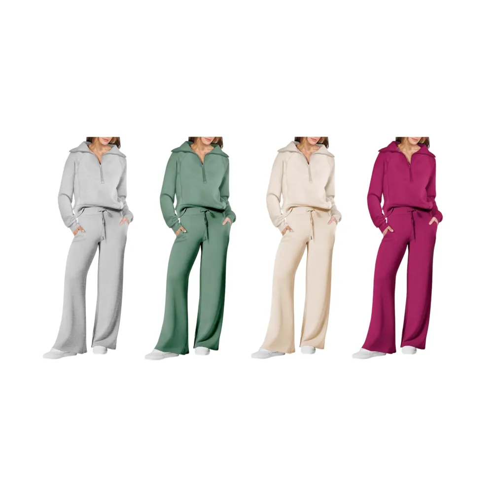 Women’s Half Zip Sweatshirt Wide Leg Sweatpant Lounge Set Tracksuit
