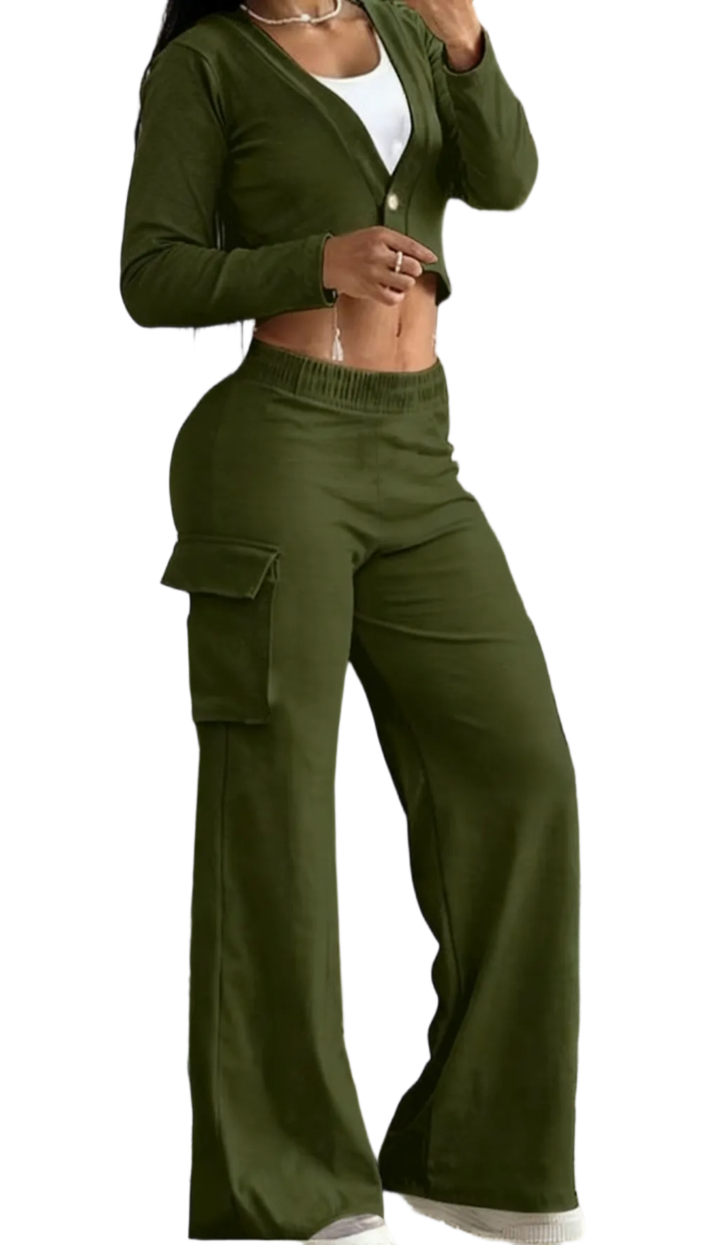 Women's Solid Color Flap Pocket Pants