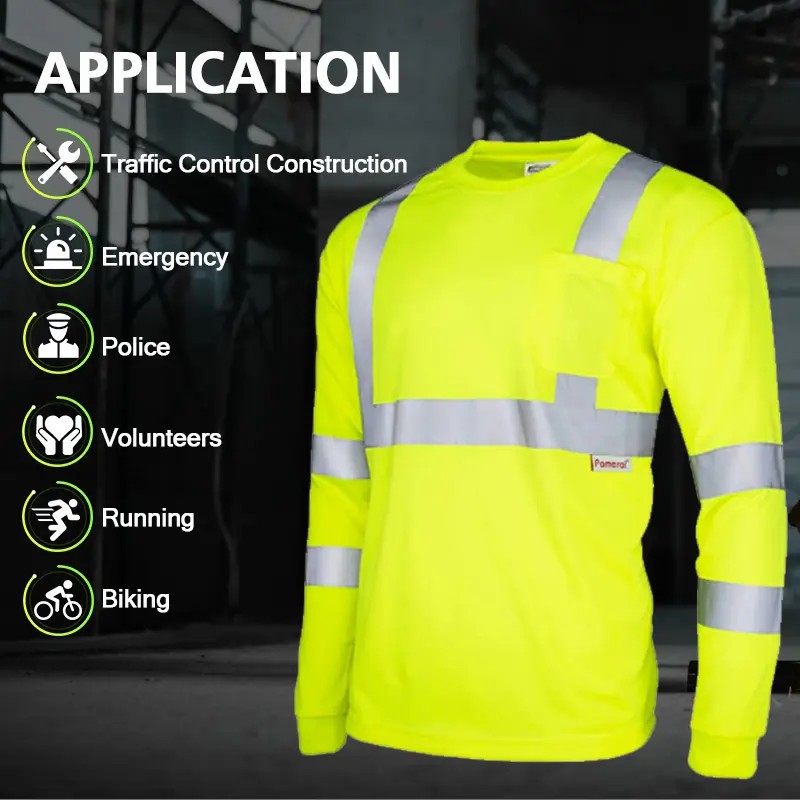 3/6-Pack High Vis Safety Long Sleeve | Reflective & Breathable Work T-Shirts with Pocket for Construction, Warehouses, Outdoor Work, Night Fishing