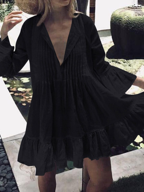 Solid Color Long Sleeves Cover-Ups Tops