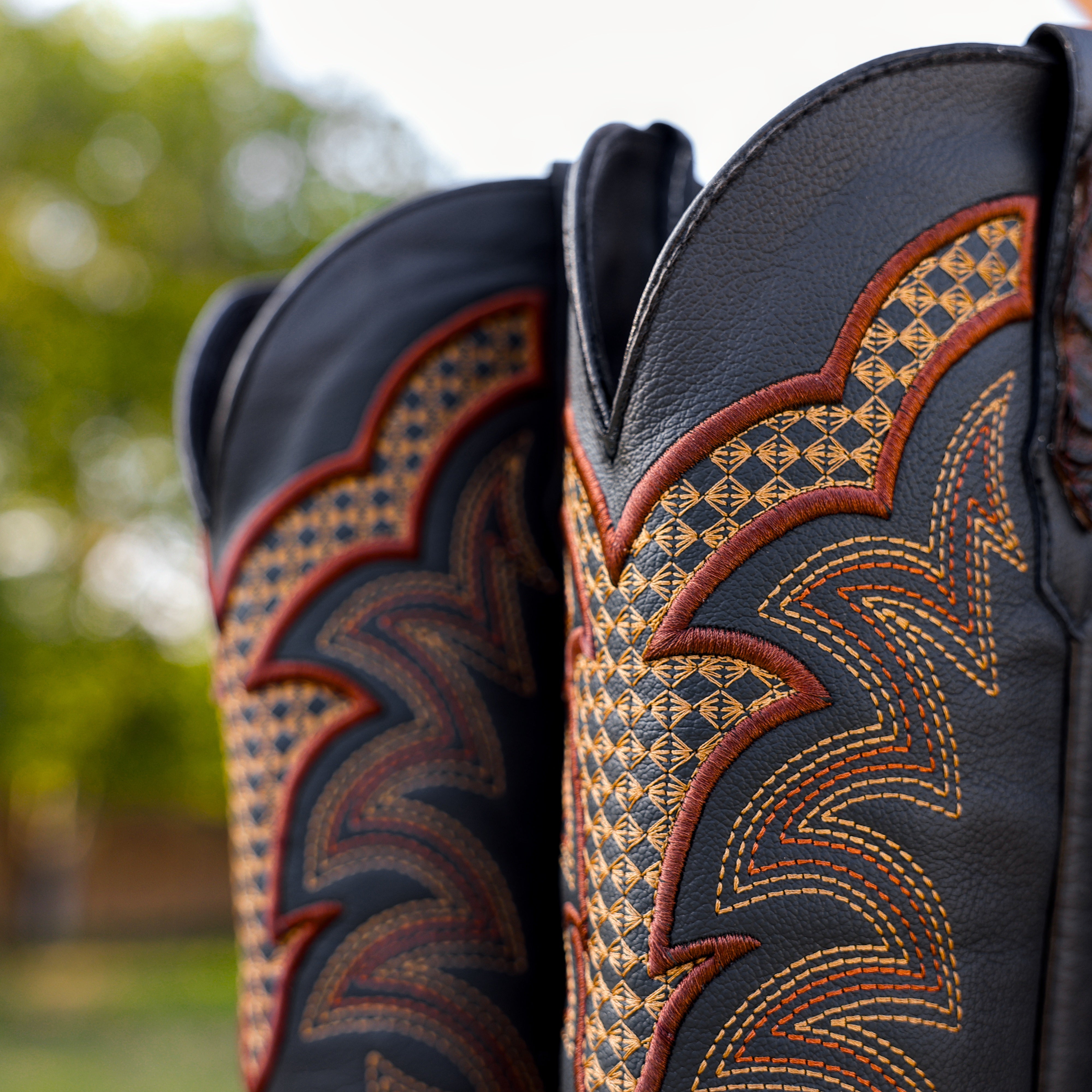 Brown Caiman Neck Leather Boots - Square Toe