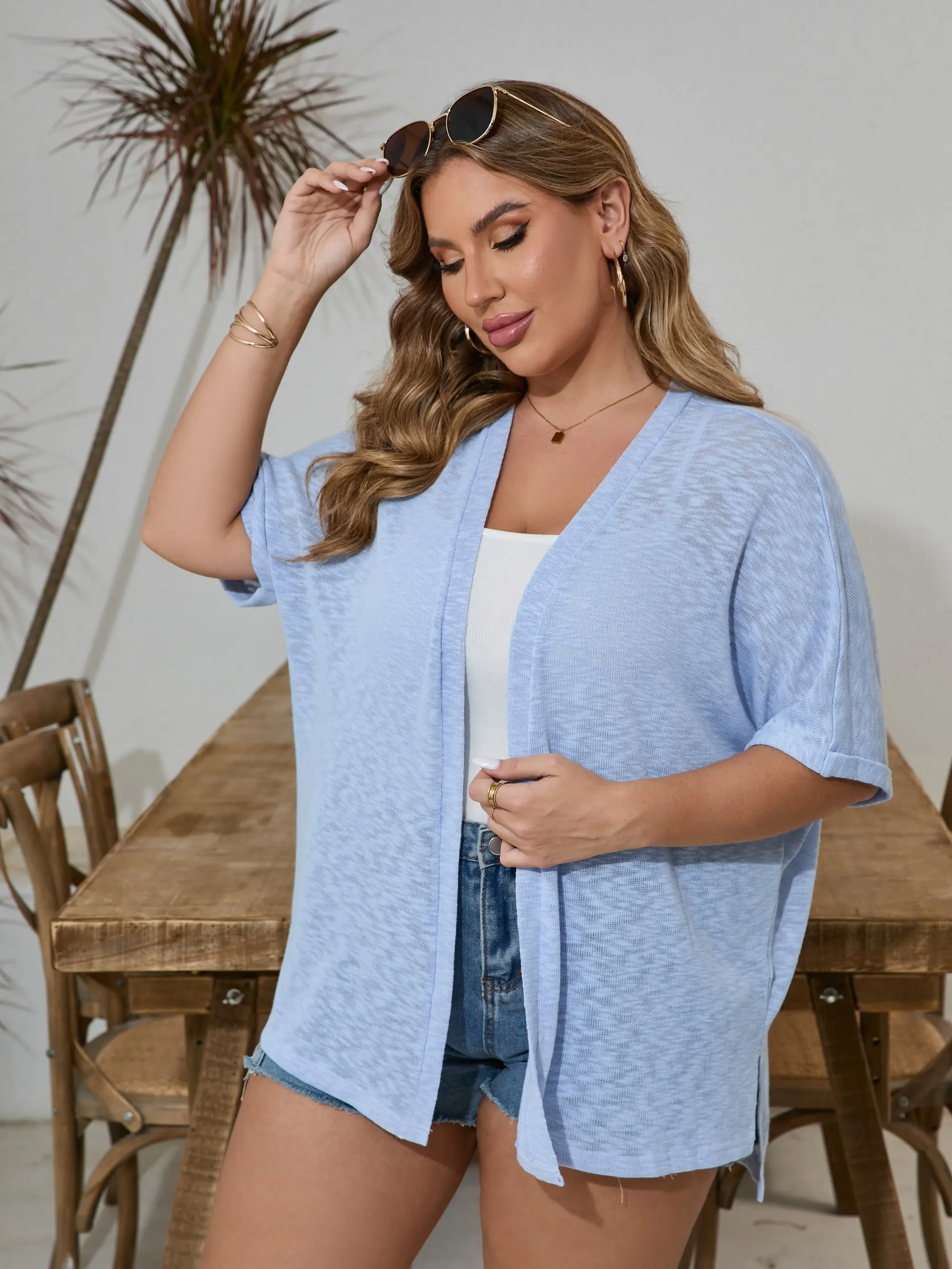 Womens Lightweight Cardigan 2026 Summer Short Sleeve Open Front Beach Coverup Vacation Outdoorfun Knitwear Comfort Casual Loose Minimalist Basic Knitting Batwing Shortsleeve Tops Womenswear