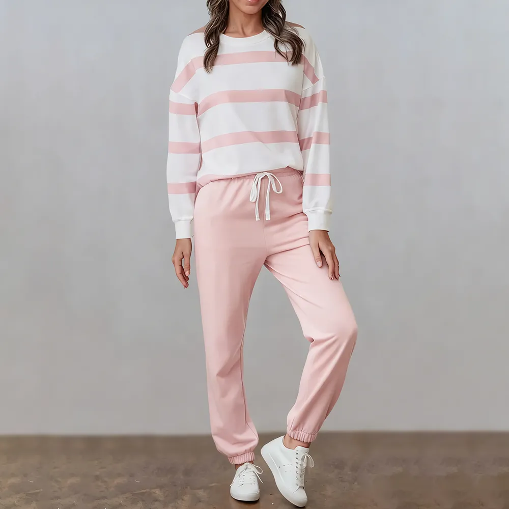 Comfortable Striped Pullover And Jogging Pants Set