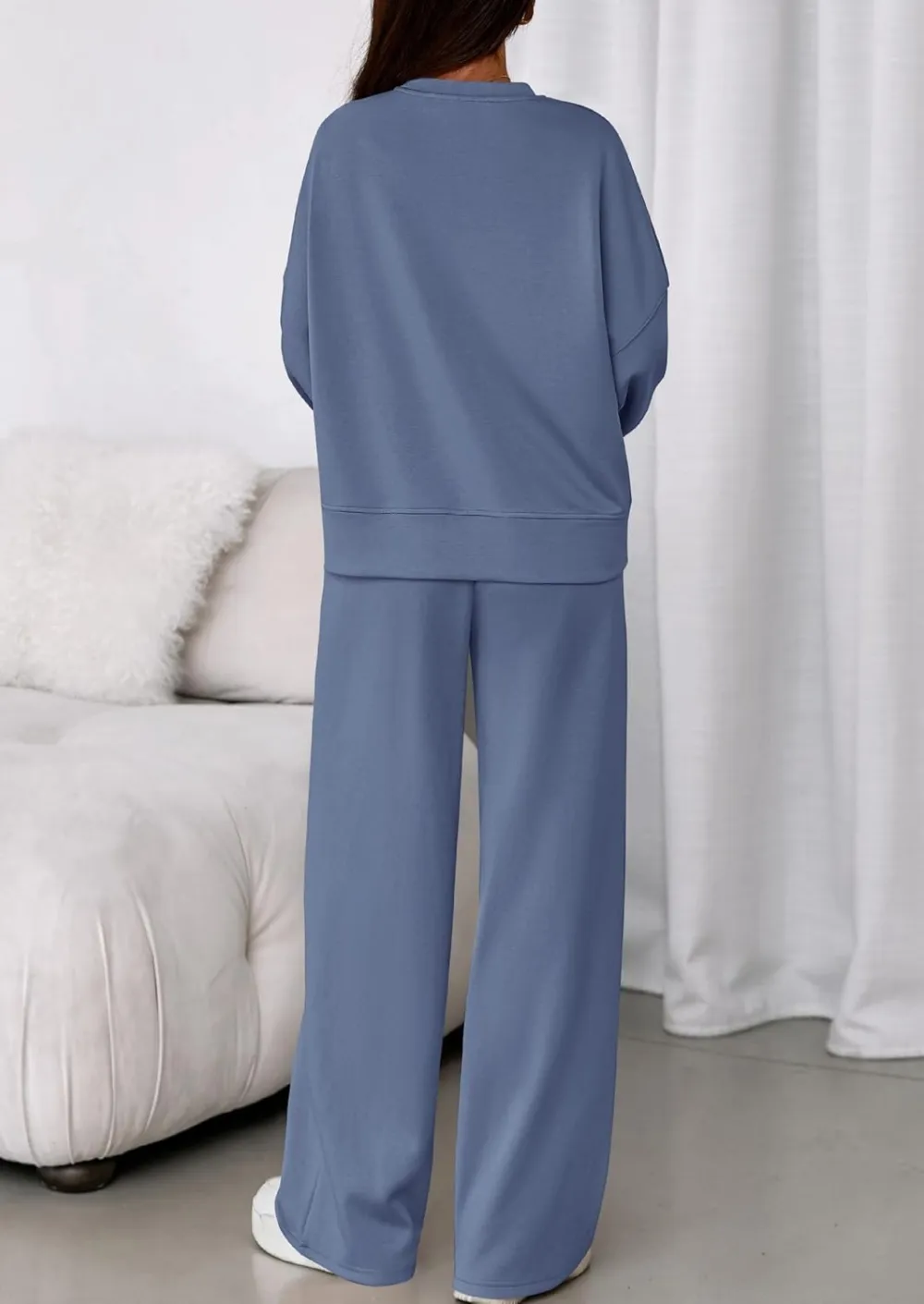 2 Piece Sets For Women Fall Trendy Long Sleeve Sweatshirt Wide Leg Pants Loungewear Set