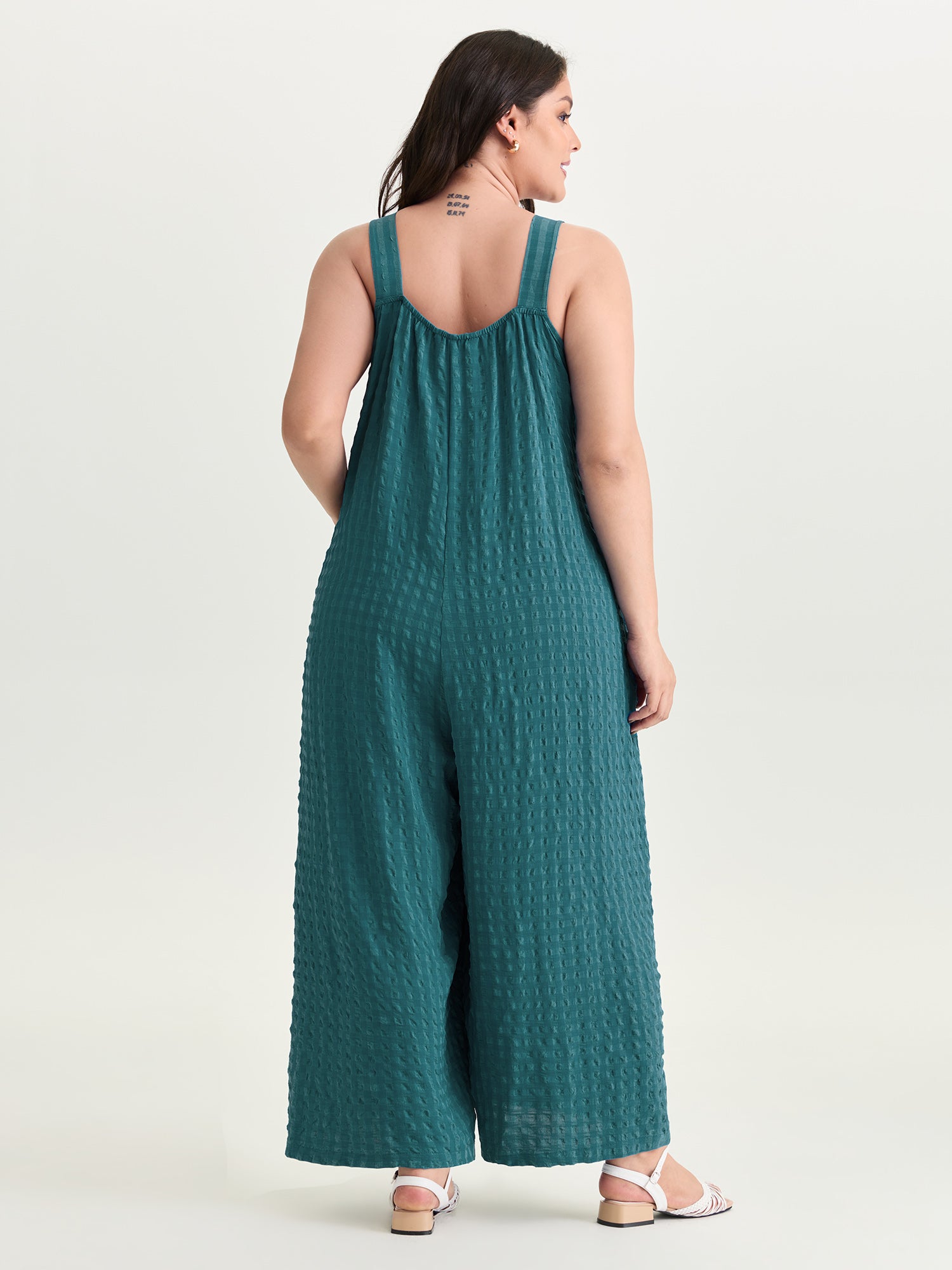 Check Print Pleated Adjustable Overall Jumpsuit