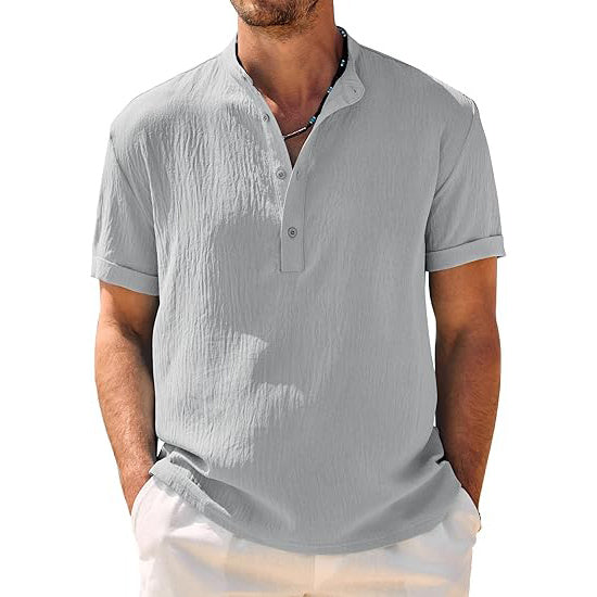 Men's Casual Henley Shirt Band Collar Short Sleeve Shirt Summer Beach Hippie T-Shirt