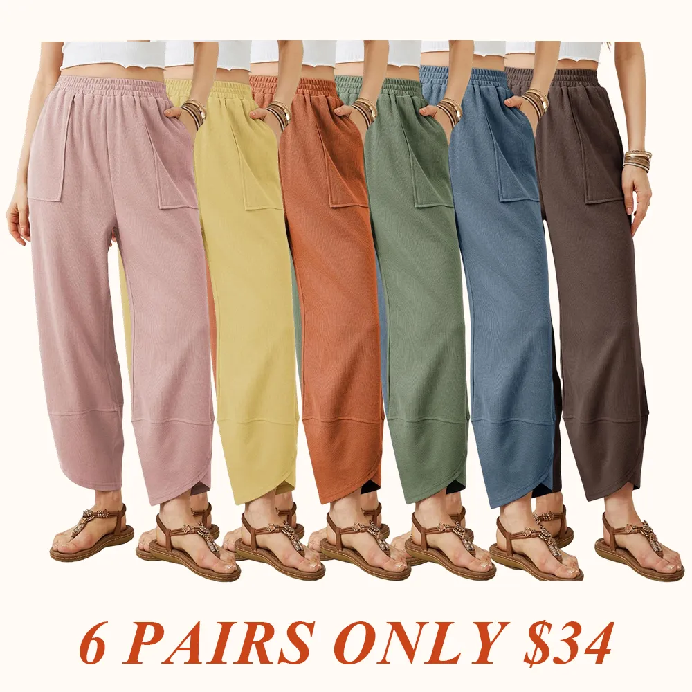 Women's Wide Leg Harem Pants Casual Palazzo Pants with Pockets High Waist Relaxed Fit
